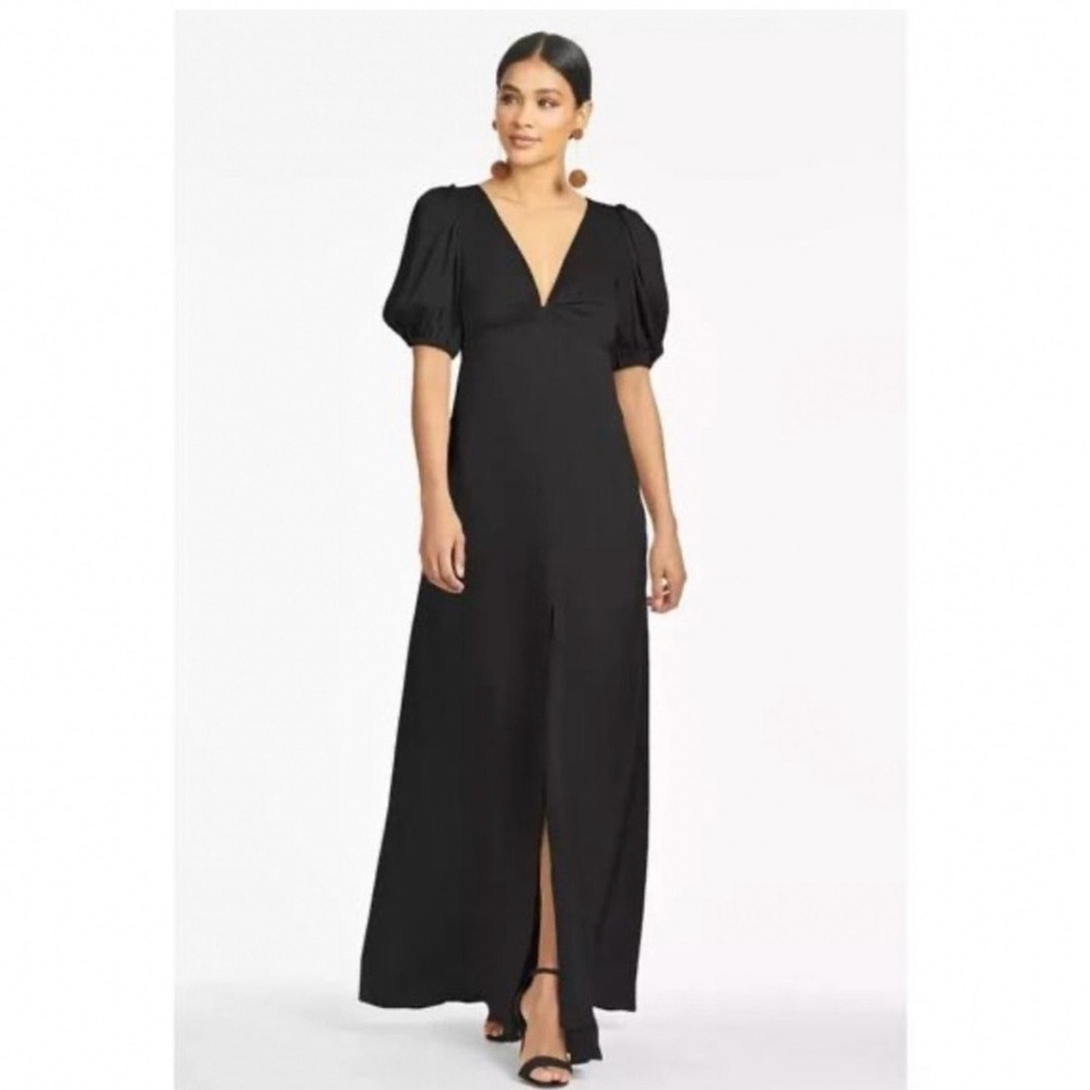 Sachin & Babi Alli Gown Black V-Neck Puff Sleeve Maxi Dress 22W S221B07-001